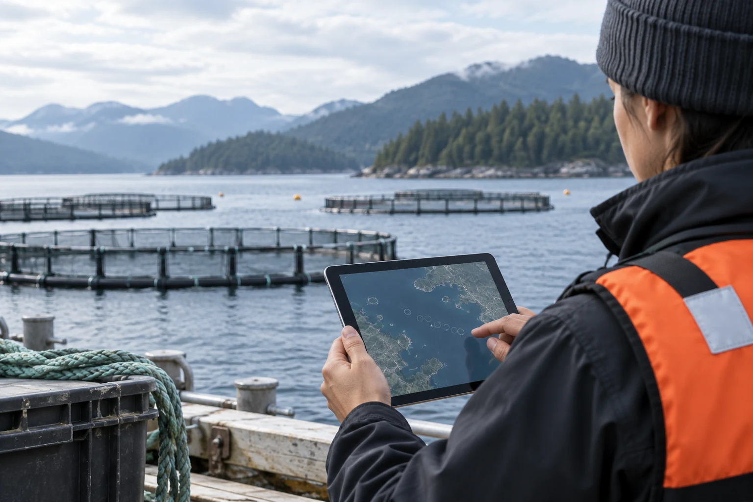 Illustration of a shore-side operator reviewing task notes