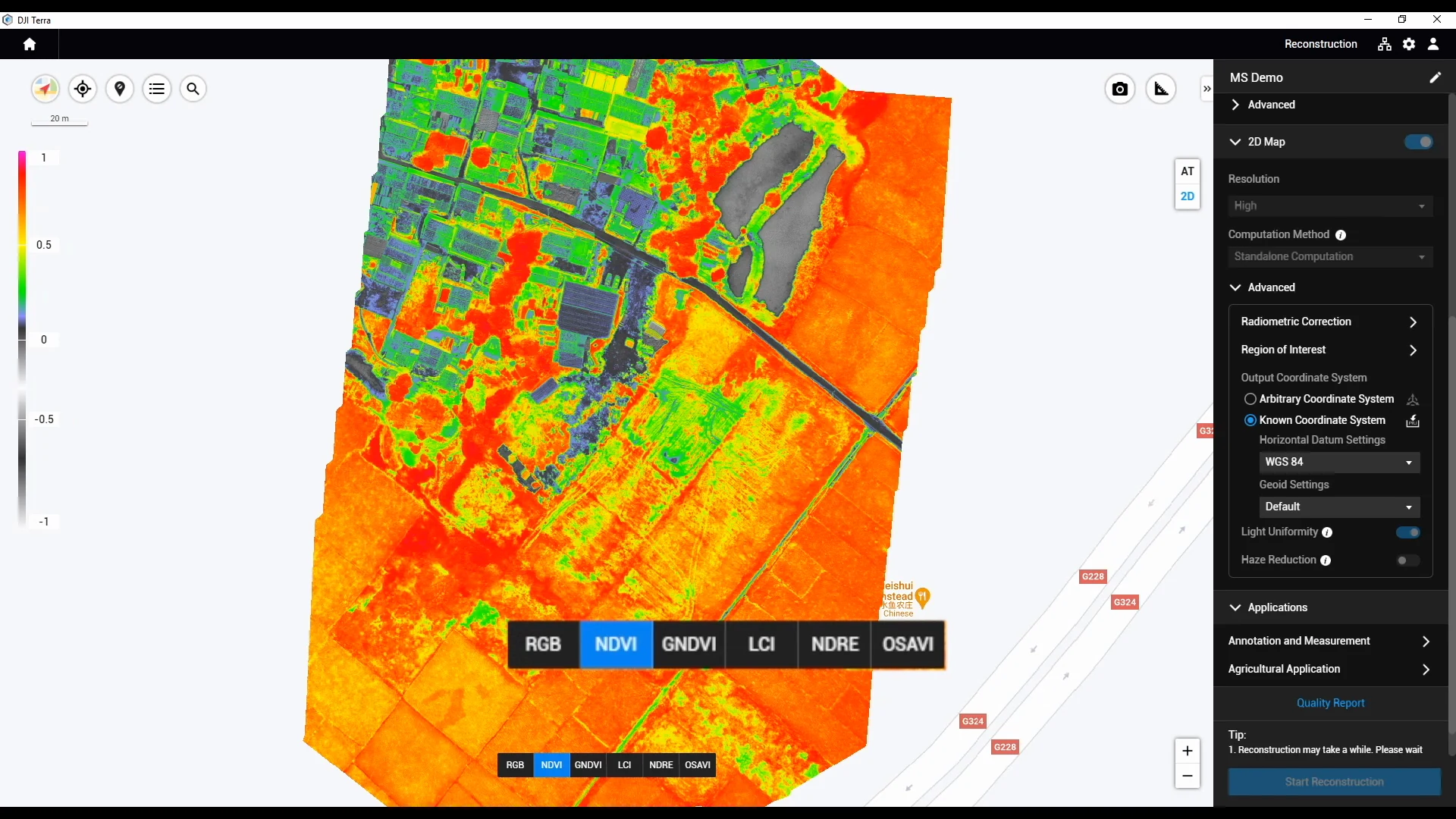 DJI Terra MS Demo field map with its original interface and legend · Vegetation index · NDVI