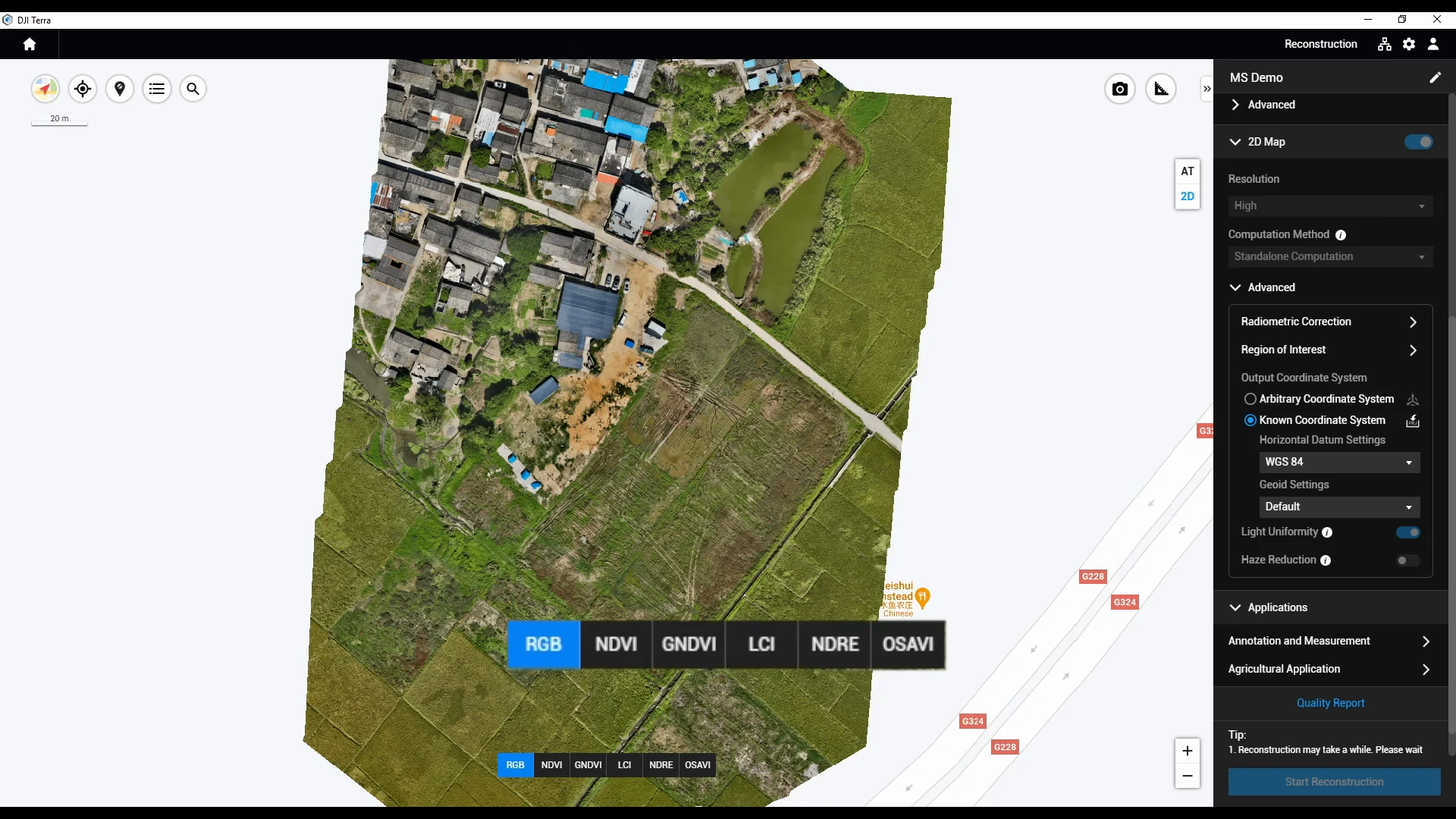 RGB reconstruction shown in DJI Terra’s MS Demo dataset.
