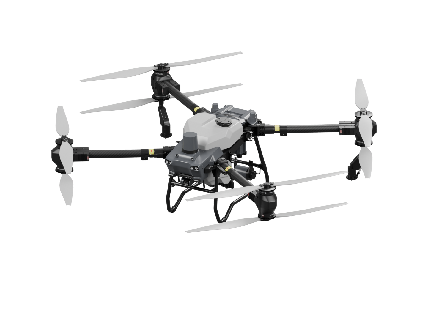 T50 spraying model with carbon arms, coaxial propellers, front sensing module and FPV camera